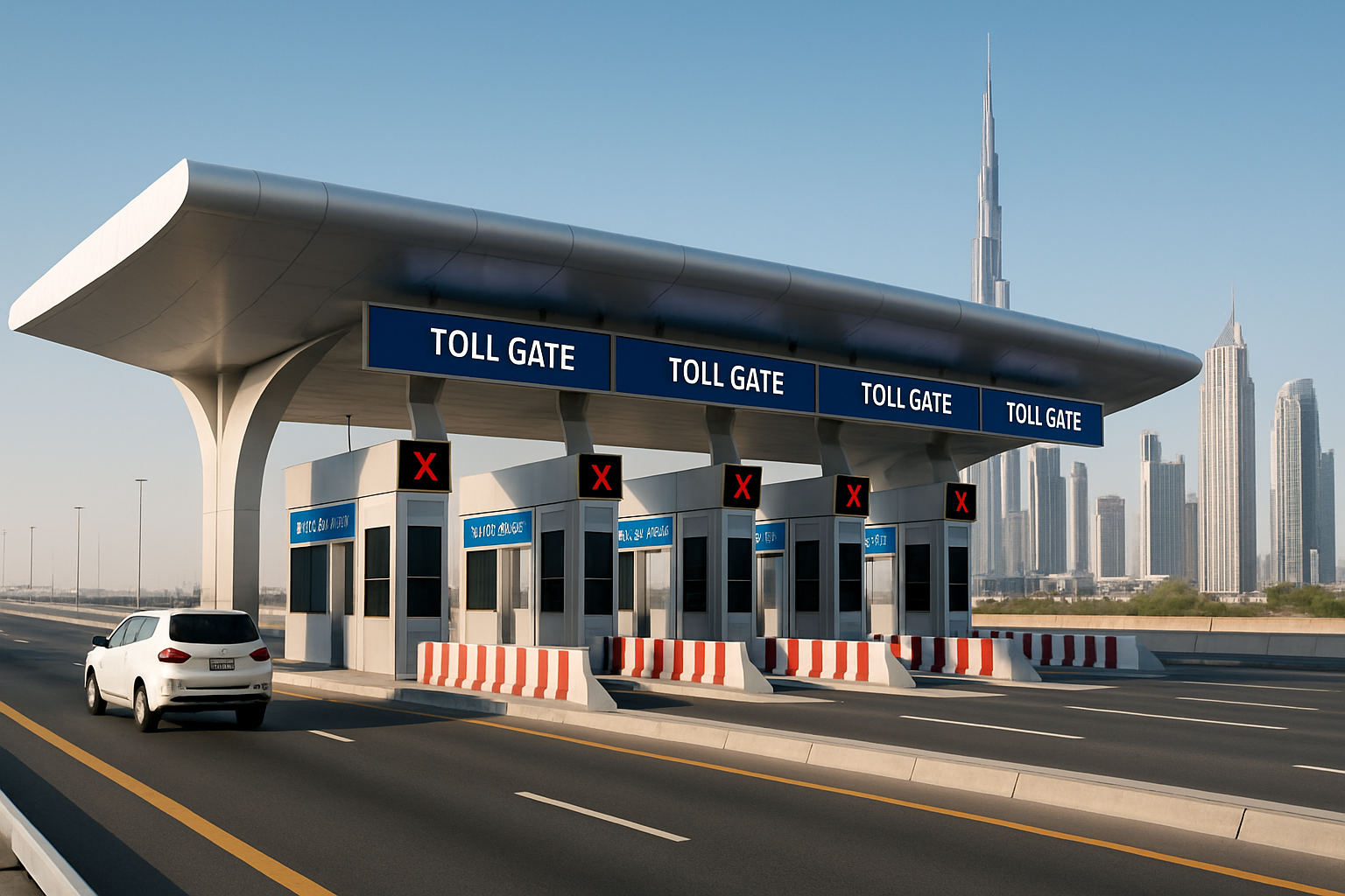 Modern toll gate on a Dubai highway